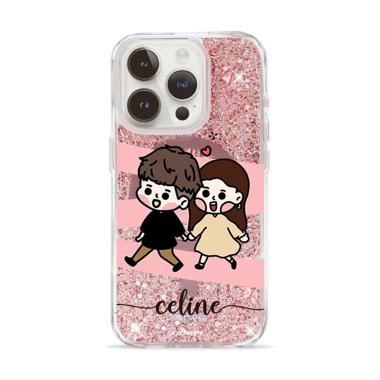 【插畫聯名】挖系小y 黑皮情侶 (MagSafe) 玫瑰金貝拉殼 - (訂製名字) iPhone客製化手機殼