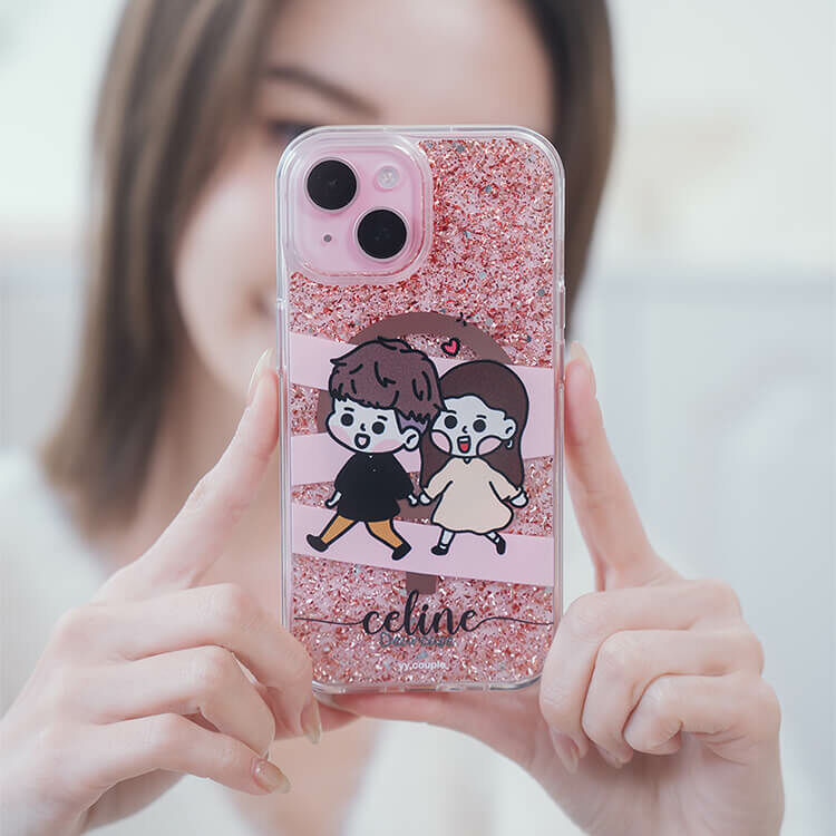 【插畫聯名】挖系小y 黑皮情侶 (MagSafe) 玫瑰金貝拉殼 - (訂製名字) iPhone客製化手機殼