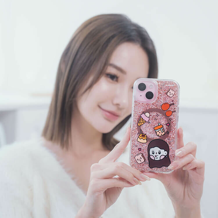 【插畫聯名】挖系小y 貪吃小y (MagSafe) 玫瑰金貝拉殼 - (訂製名字) iPhone客製化手機殼