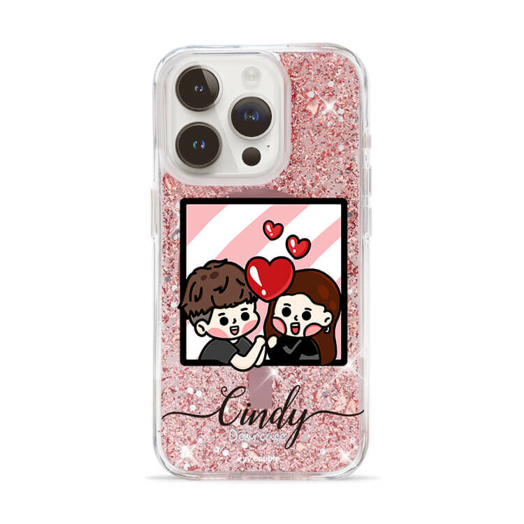 【插畫聯名】挖系小y 戀愛腦情侶 (MagSafe) 玫瑰金貝拉殼 - (訂製名字) iPhone客製化手機殼