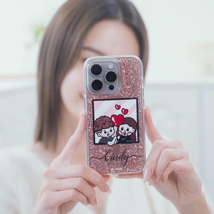 【插畫聯名】挖系小y 戀愛腦情侶 (MagSafe) 玫瑰金貝拉殼 - (訂製名字) iPhone客製化手機殼