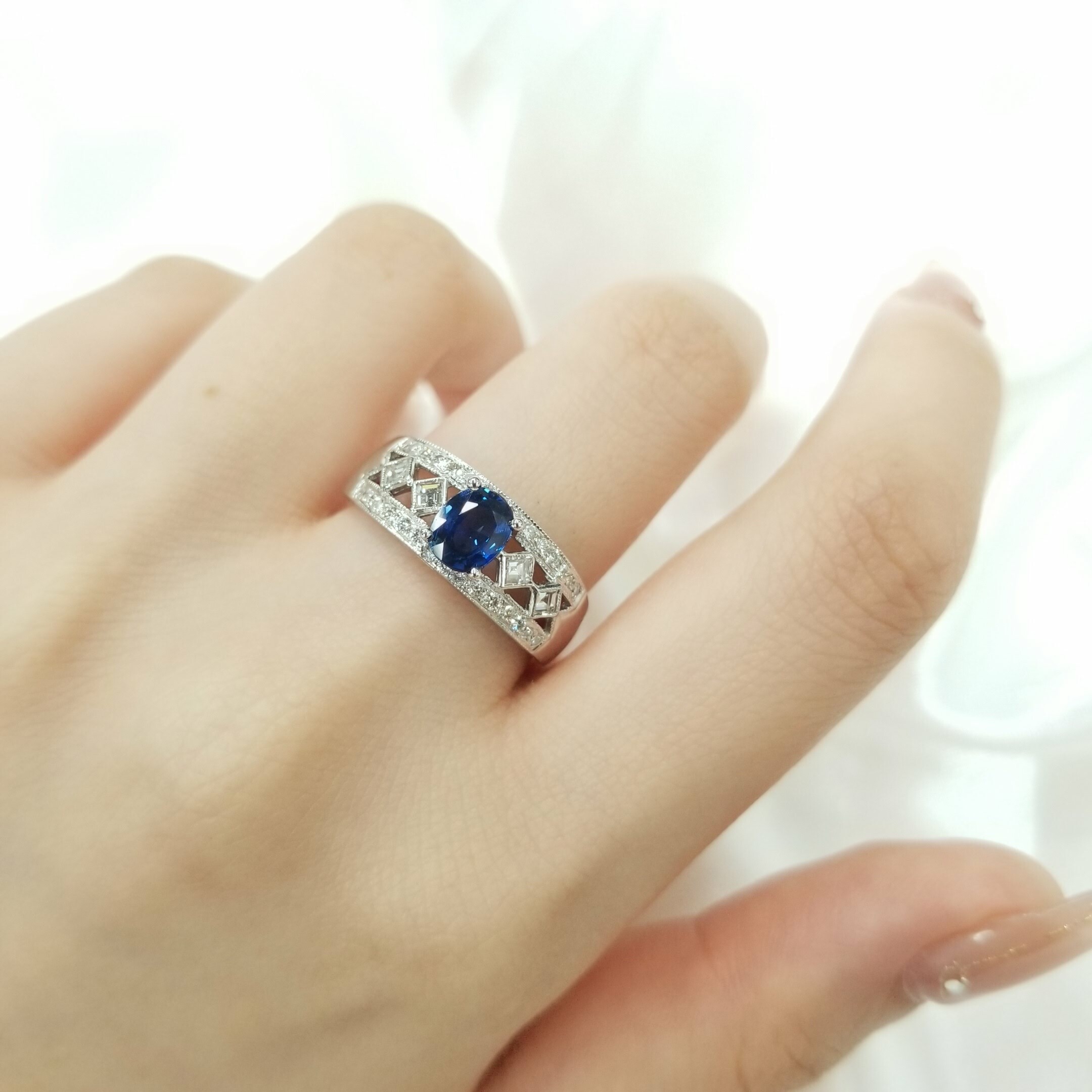 18K White Gold 0.65ct Sapphire and Diamond Ring