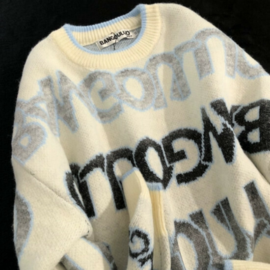 Hot selling gradient letter loose knitted sweater [white] [S-XL size] (please contact customer service to confirm the delivery size after placing the order)
