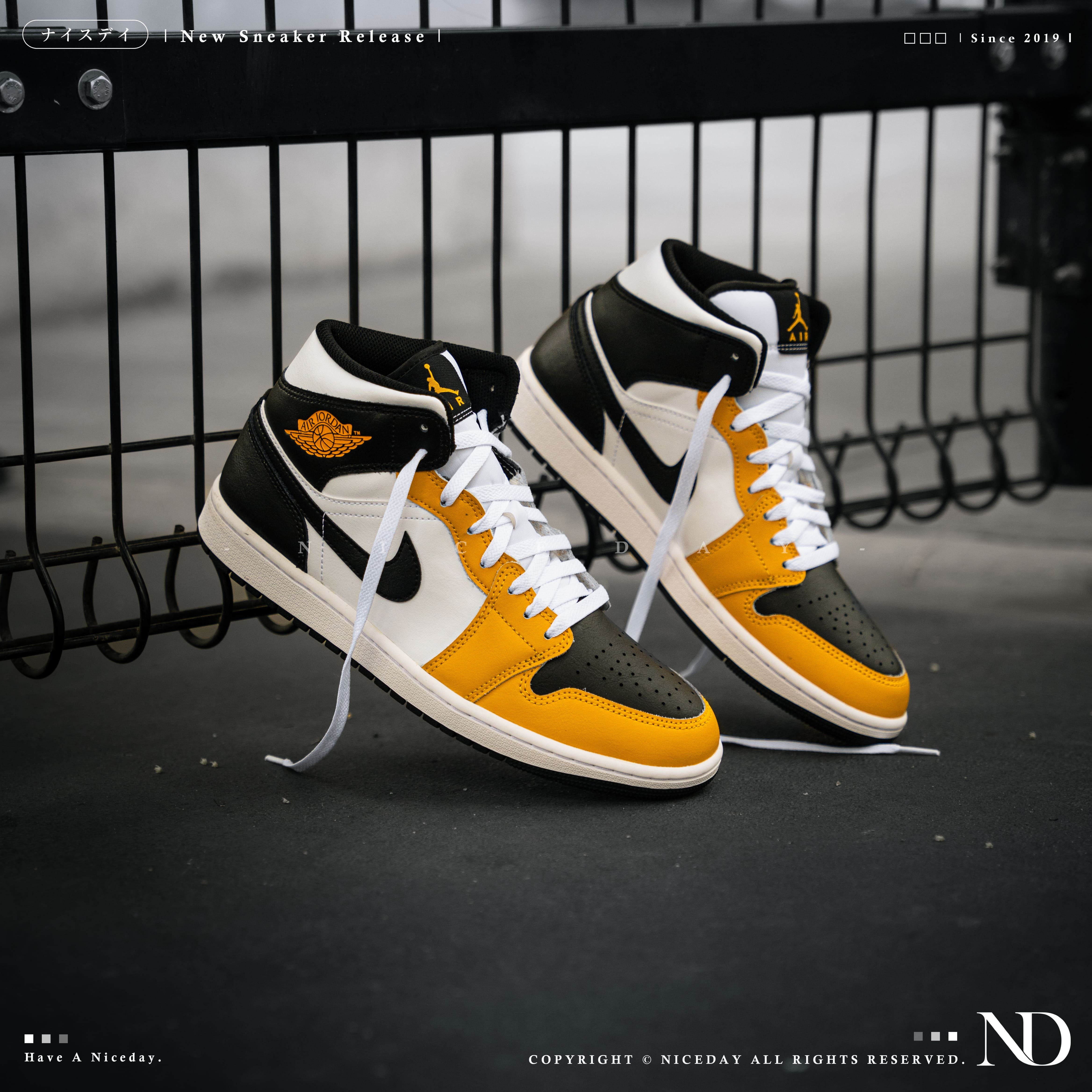 NICEDAY 現貨 Air Jordan 1 Mid 武當 黑黃 計程車 黑白黃 男款 DQ8462-701