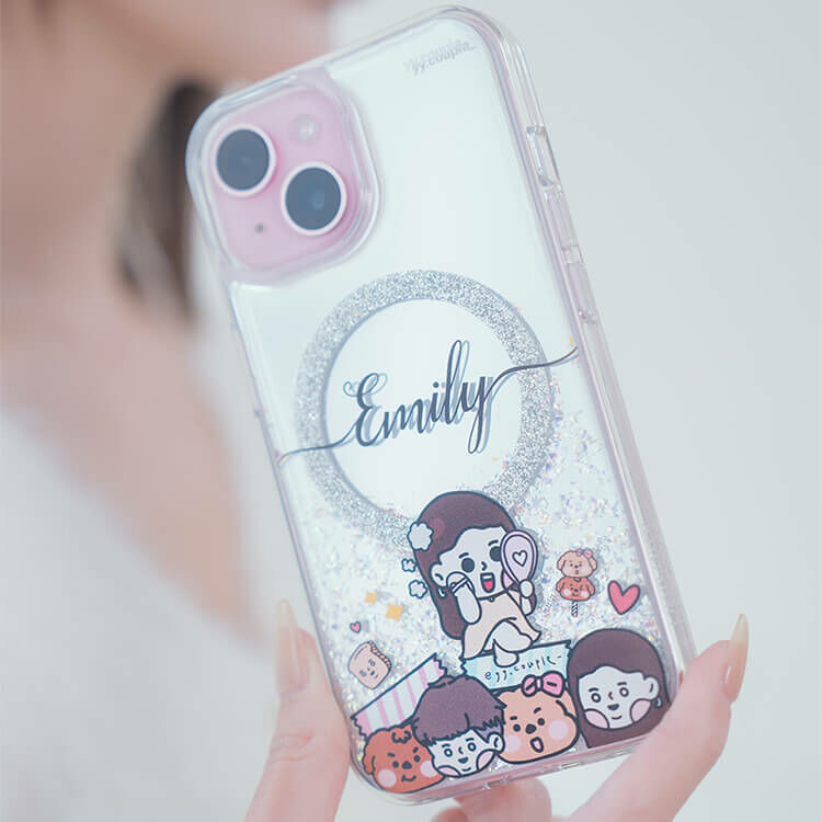【插畫聯名】挖系小y 開心少女 (MagSafe) 閃耀鏡面殼 - (訂製名字) iPhone客製化手機殼