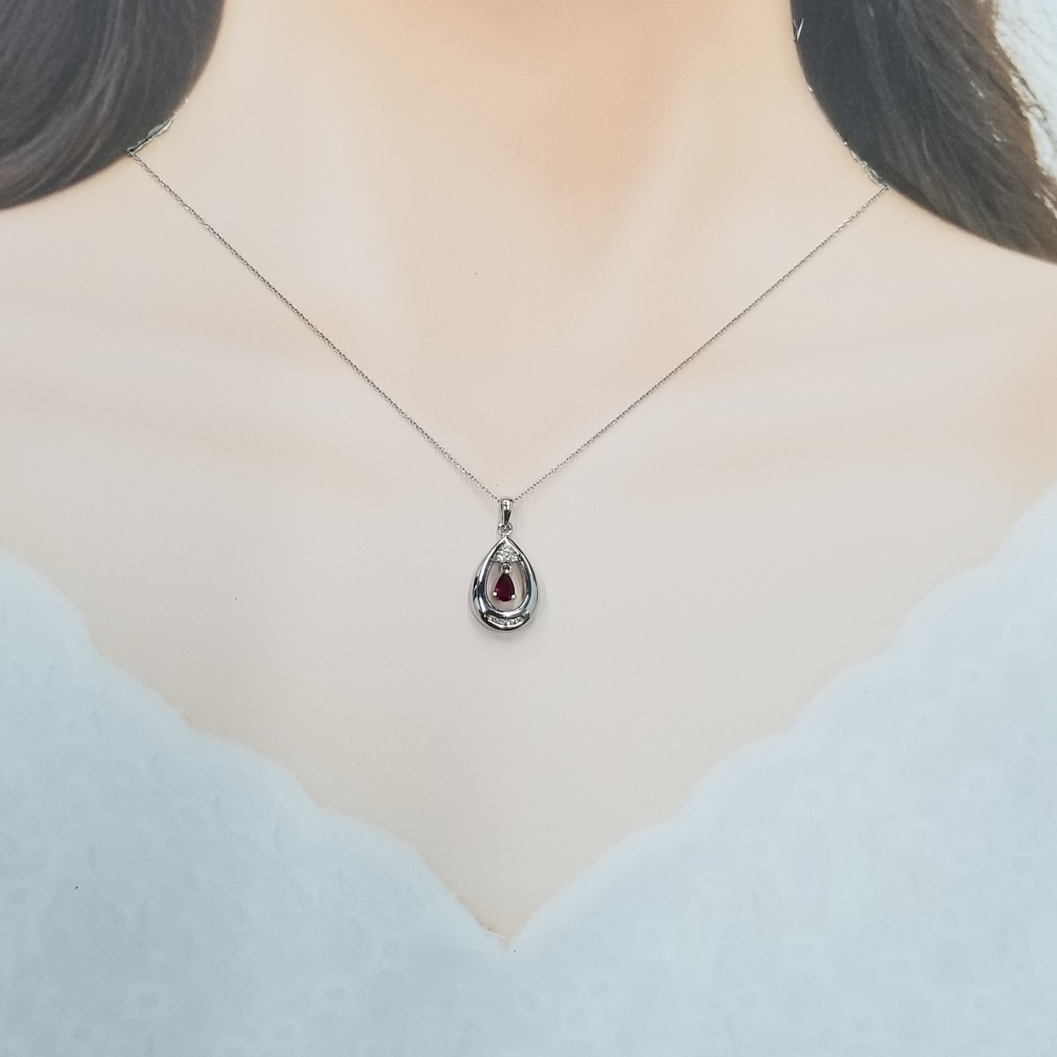 18K White Gold 0.33ct Ruby and Diamond Pendant