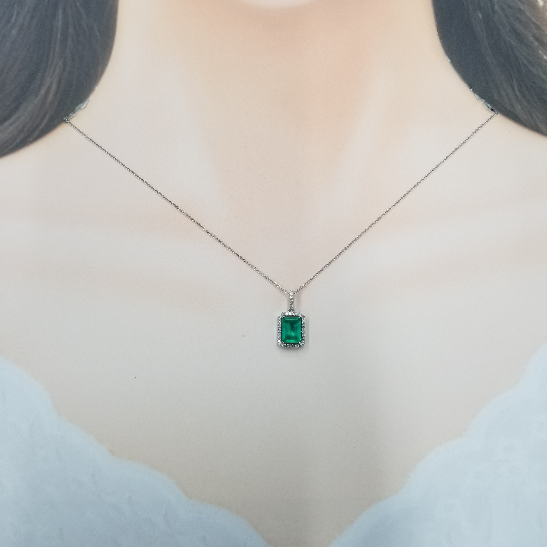 18K White Gold 0.89ct Emerald and Diamond Pendant