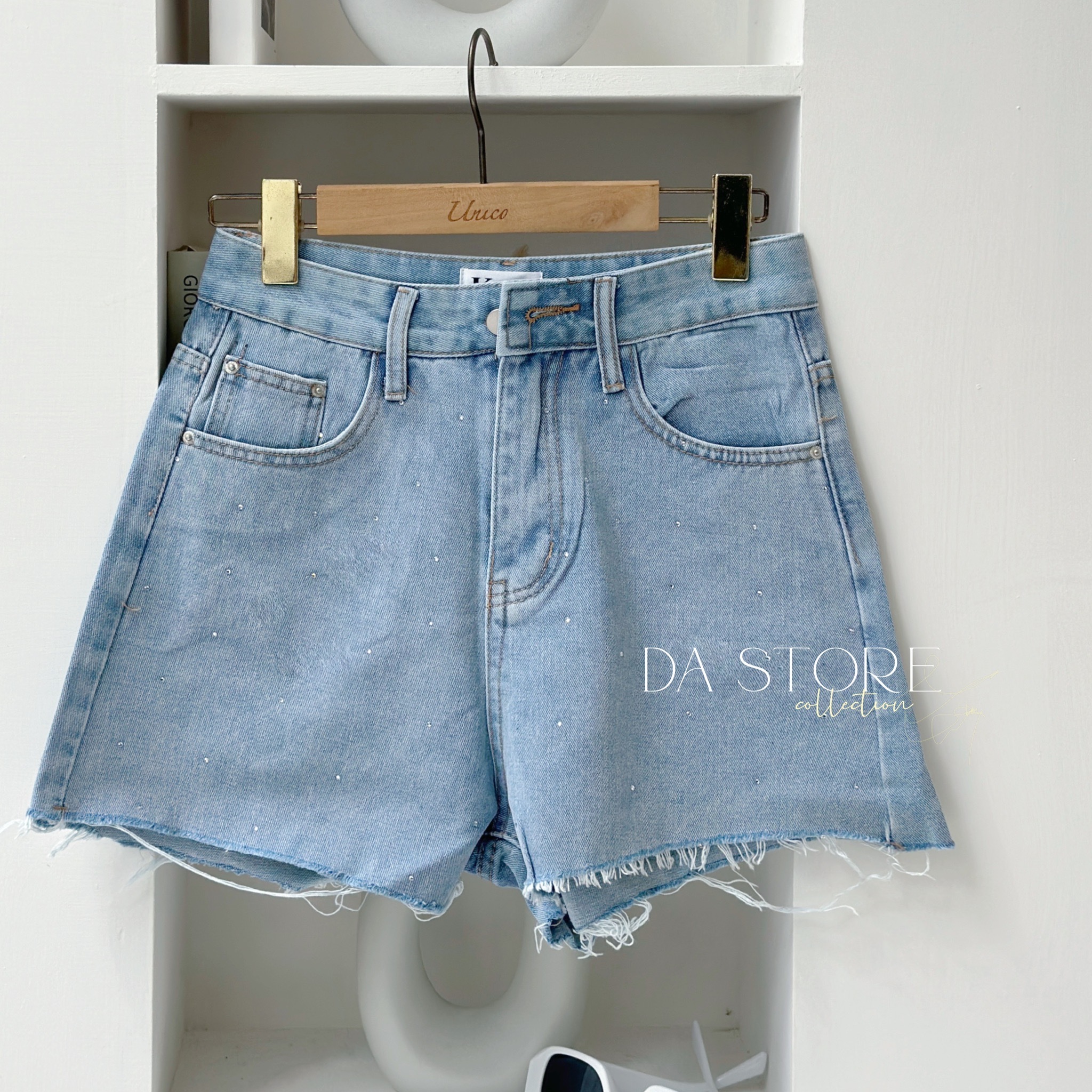 韓國水鑽破損牛仔短褲/單一色