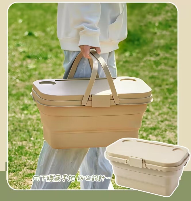 【Coostar】秒收折疊野餐籃16L 奶茶色