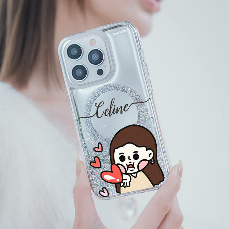 【插畫聯名】挖系小y 戀愛少女 (MagSafe) 閃耀鏡面殼 - (訂製名字) iPhone客製化手機殼