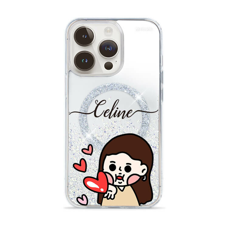 【插畫聯名】挖系小y 戀愛少女 (MagSafe) 閃耀鏡面殼 - (訂製名字) iPhone客製化手機殼
