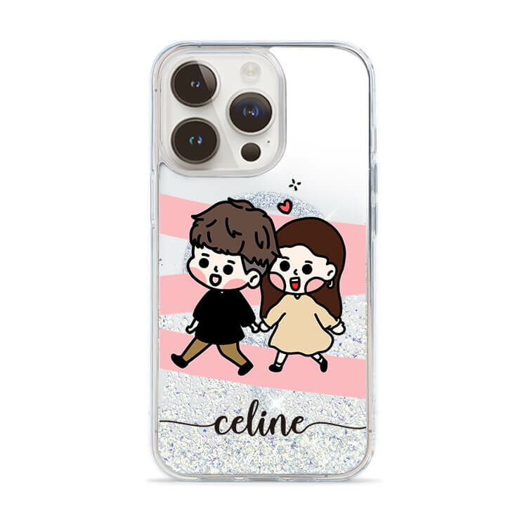 【插畫聯名】挖系小y 黑皮情侶 (MagSafe) 閃耀鏡面殼 - (訂製名字) iPhone客製化手機殼