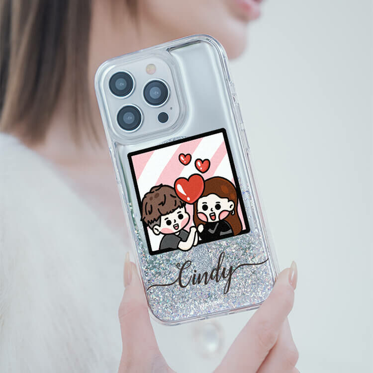 【插畫聯名】挖系小y 戀愛腦情侶 (MagSafe) 閃耀鏡面殼 - (訂製名字) iPhone客製化手機殼