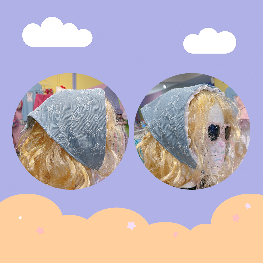 こ♡こ 牛仔星星蕾絲三角頭巾