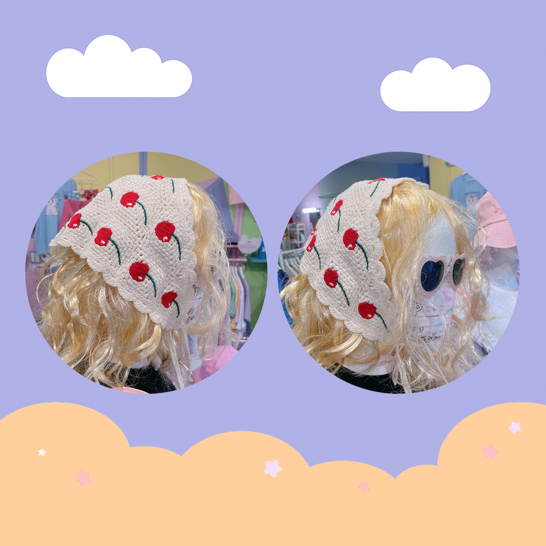 こ♡こ 櫻桃針織三角頭巾