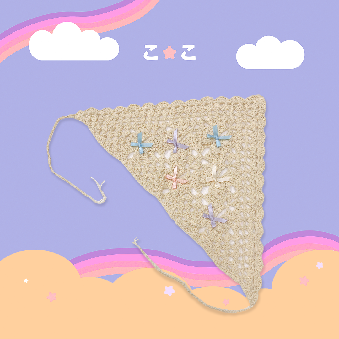 こ♡こ 彩色蝴蝶結針織三角頭巾