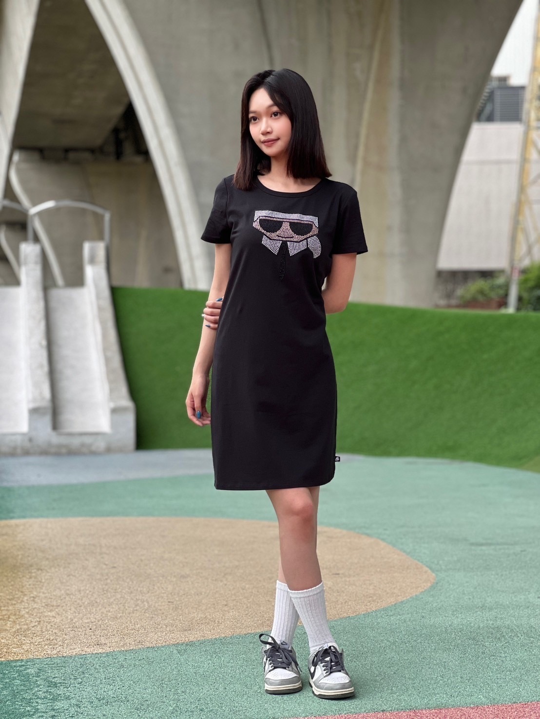 Karl Lagerfeld 水鑽卡爾 長版 短袖上衣 洋裝