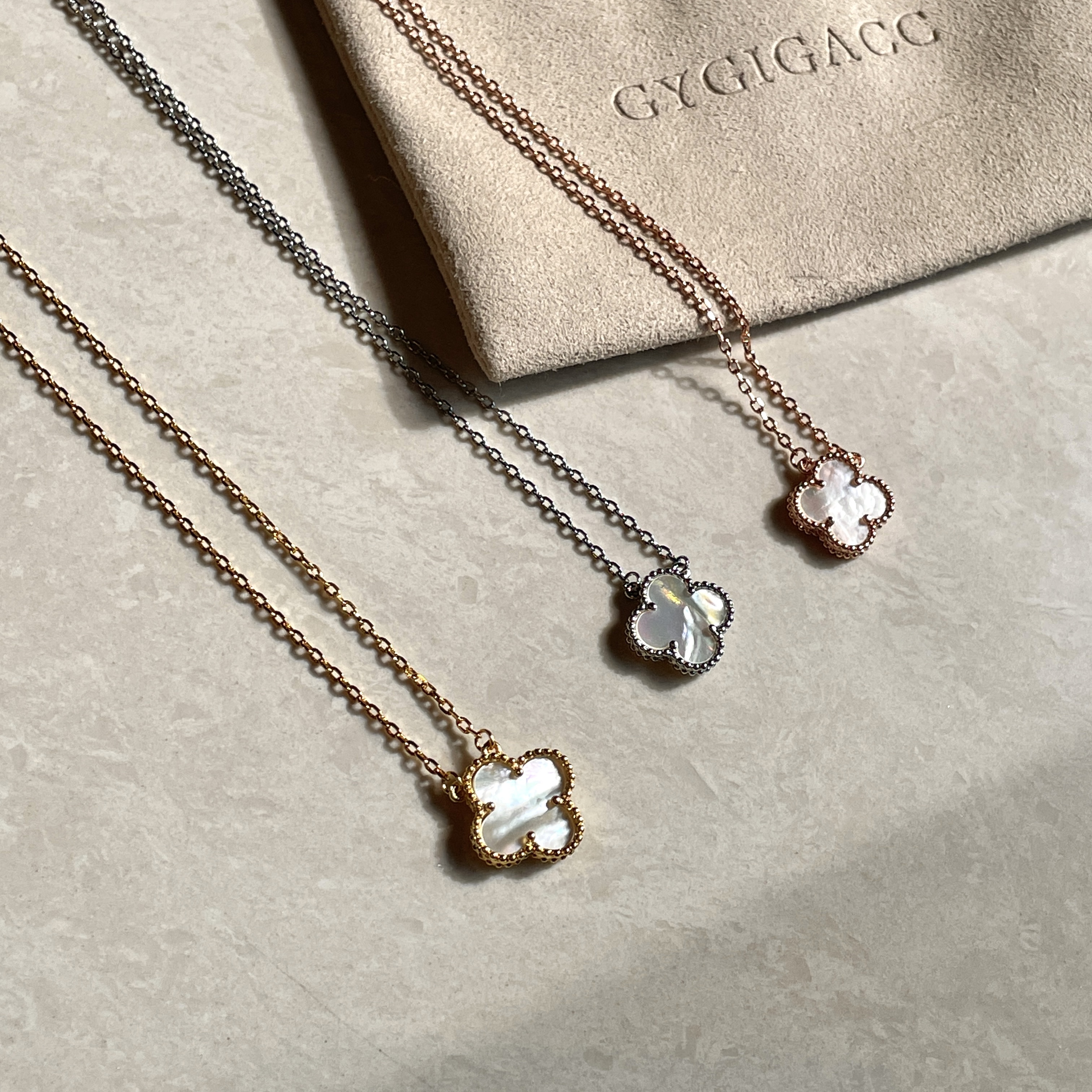 18k GY經典白母貝四葉草高奢定製項鍊