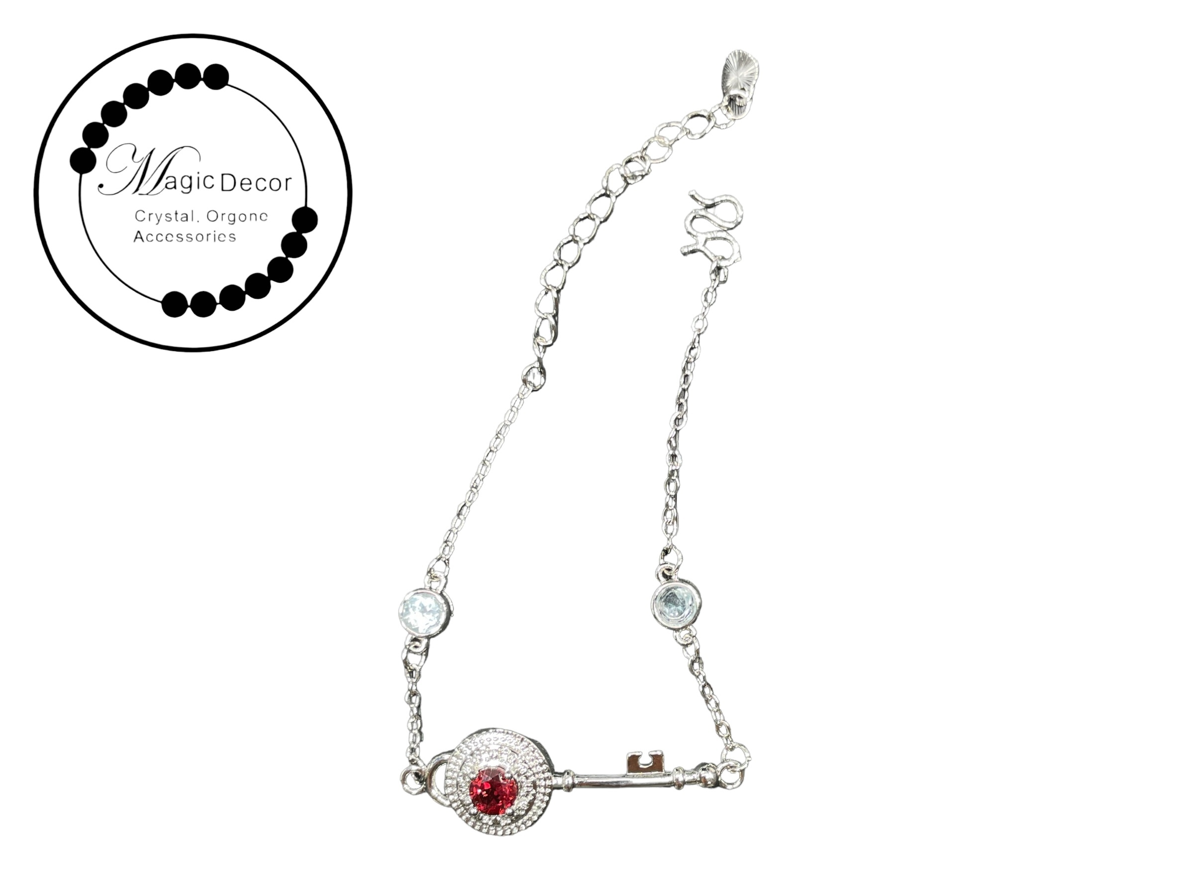 251001 - G73 紅石榴石+托帕石碎鑽鑲嵌半銀手鏈