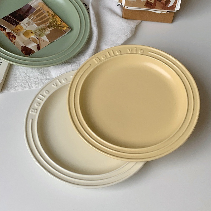 《4236》啞光霧面Belle vie字母陶瓷餐盤