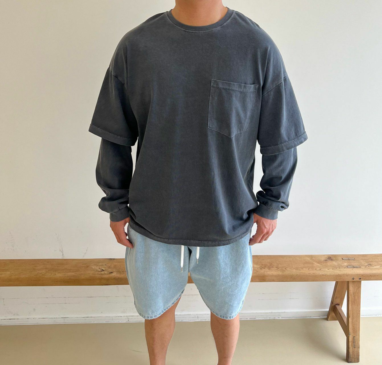 洗水假兩件長袖衫 PEACOCK-076T