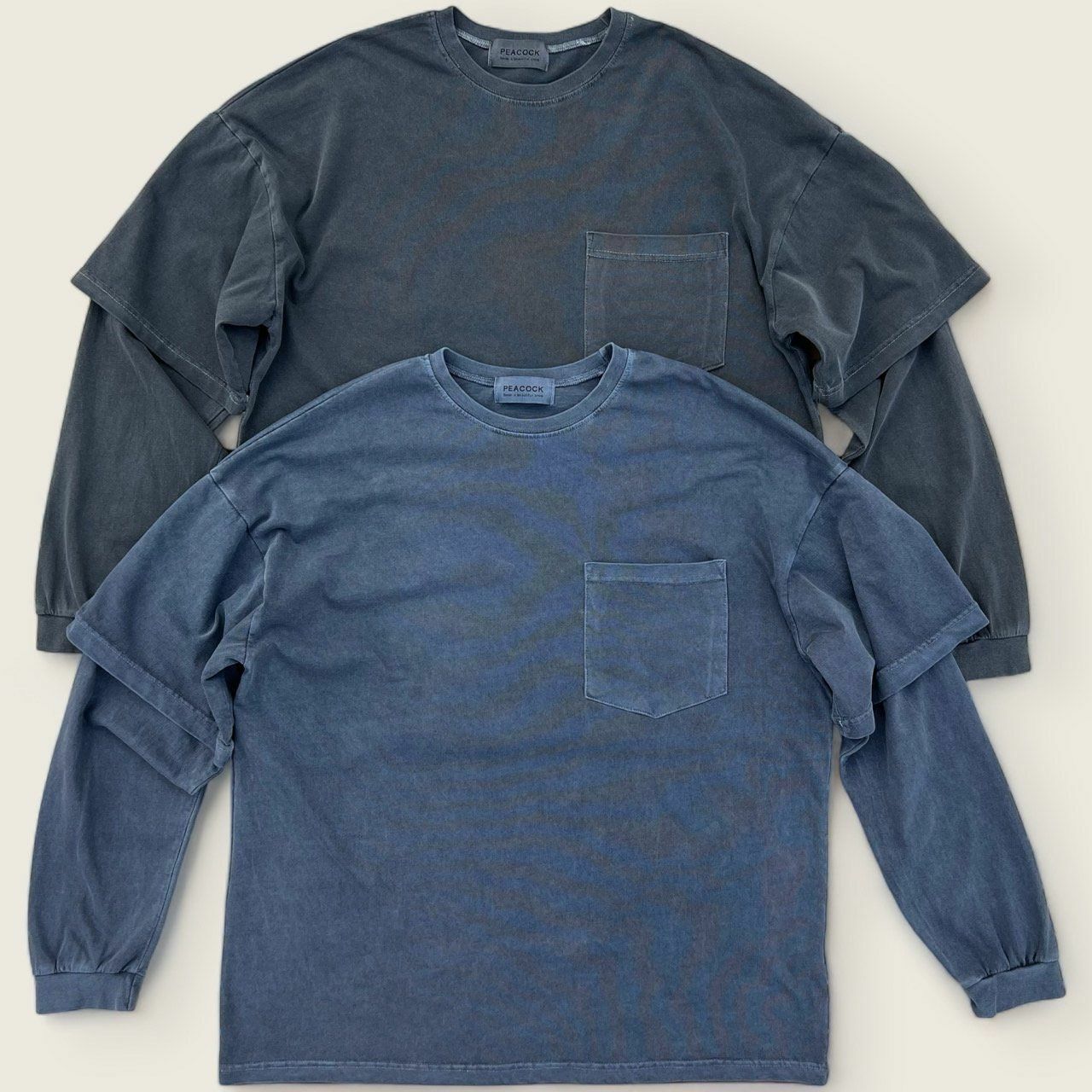 洗水假兩件長袖衫 PEACOCK-076T