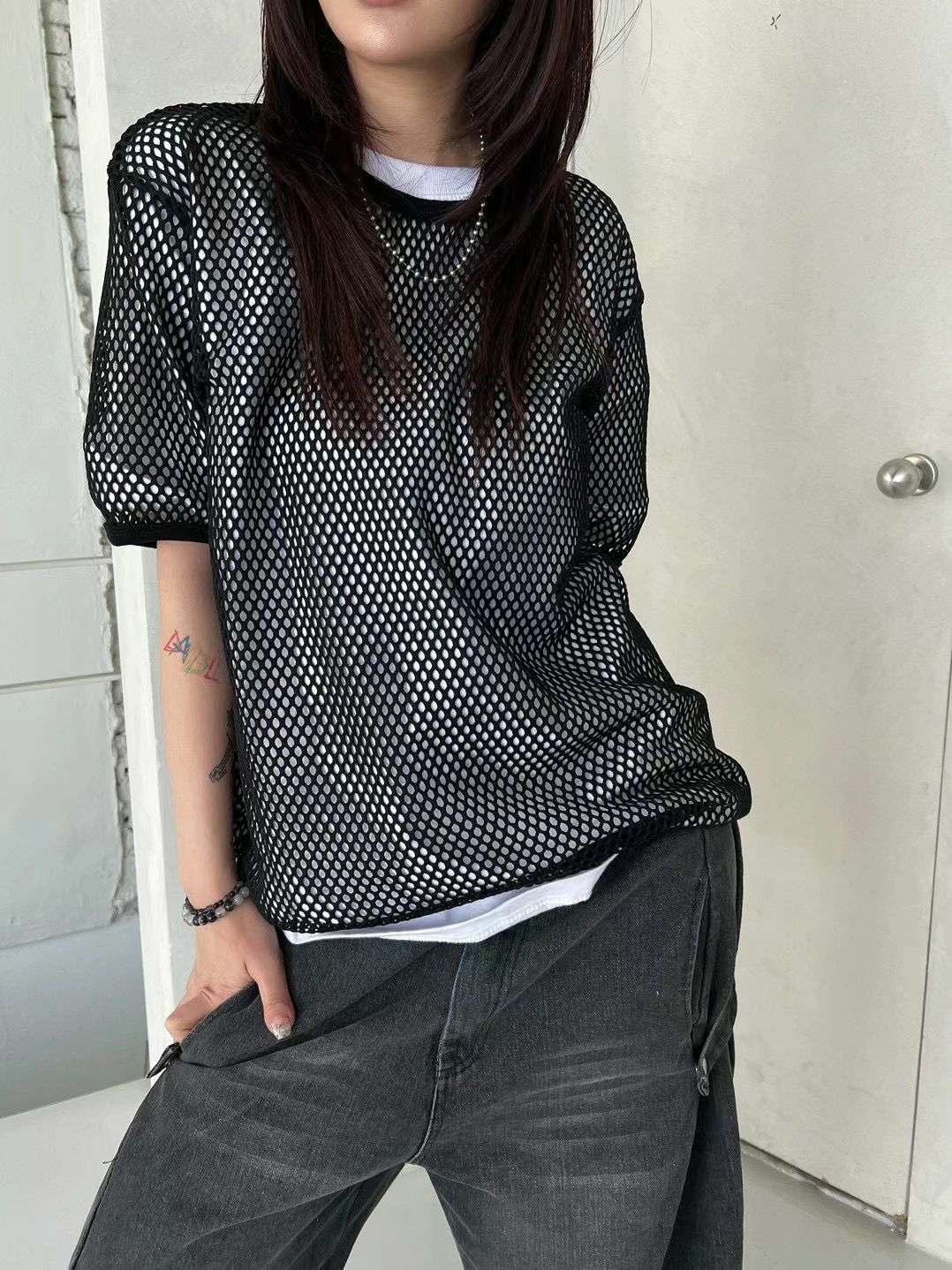 淨色網紋短袖Tee LIL-024T