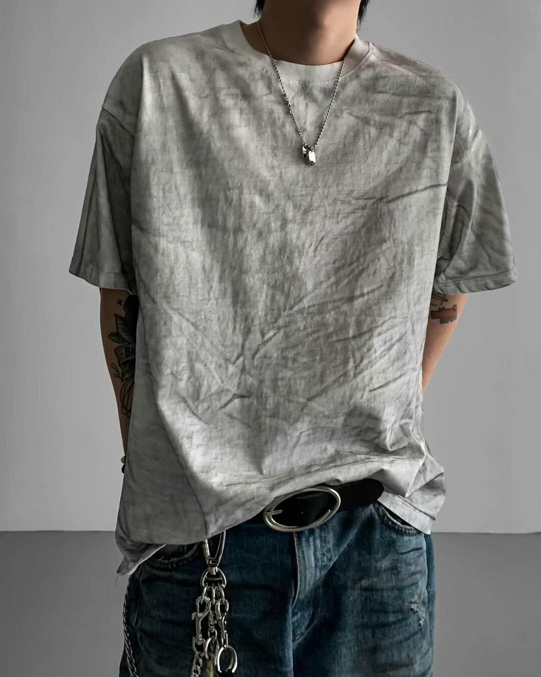 OverSize淨色仿污短袖Tee LIL-026T