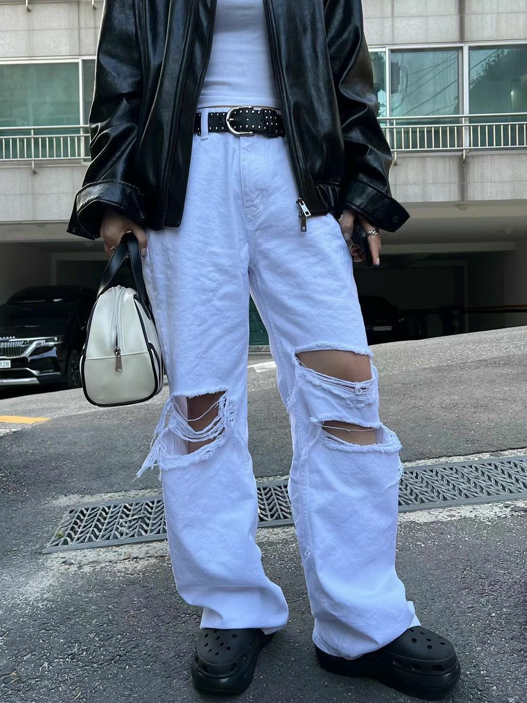 洗水破洞鬆身牛仔褲 LIL-027J