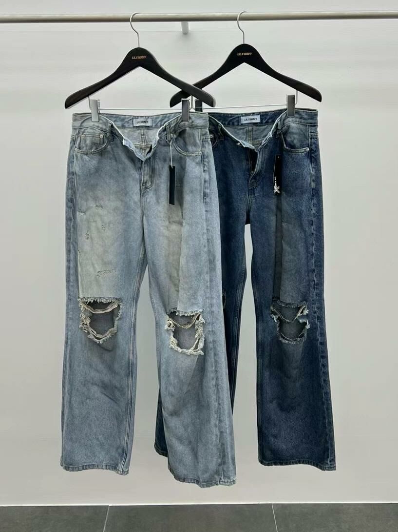 仿污破洞鬆身牛仔褲 LIL-029J