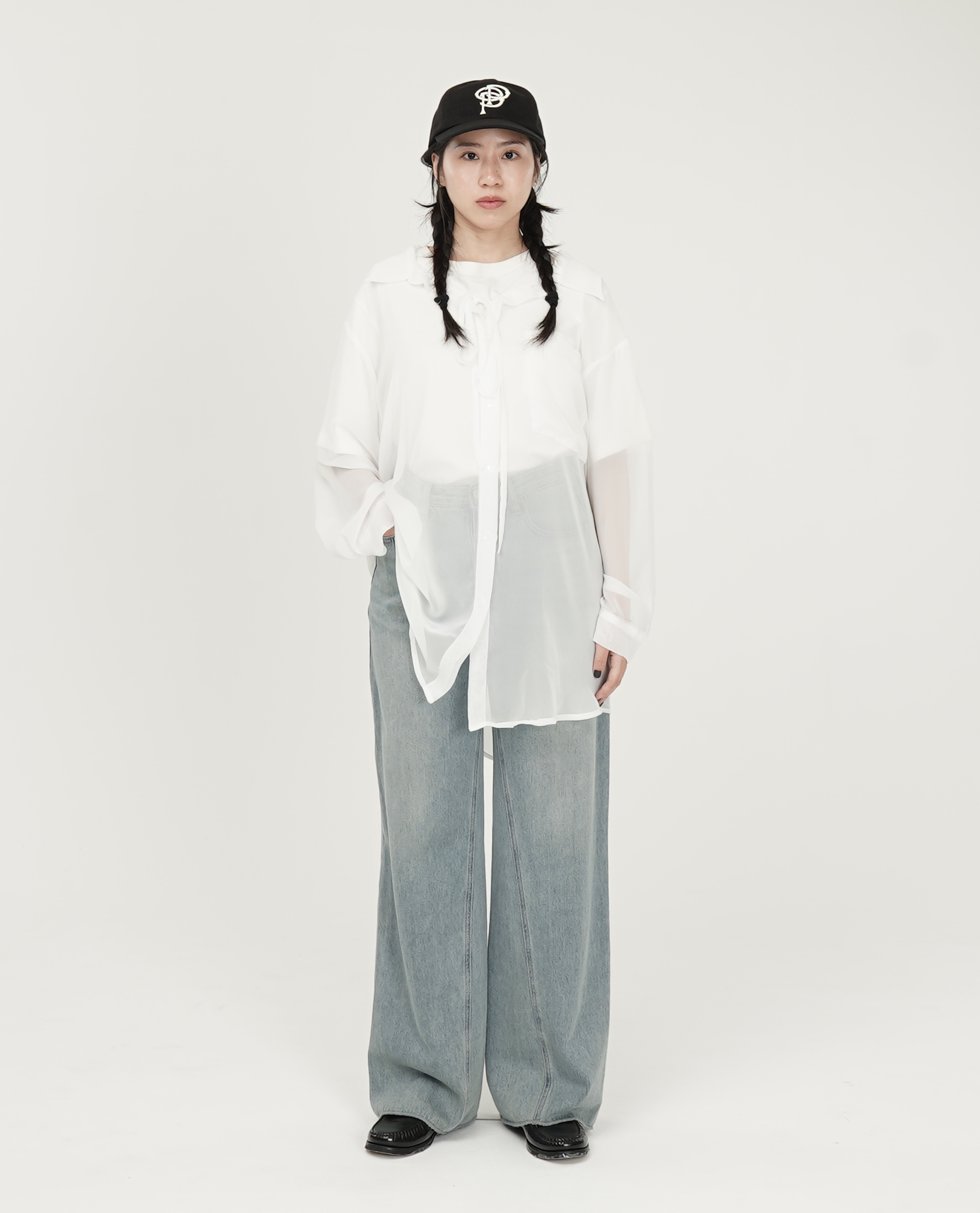 細綁繩半透襯衫