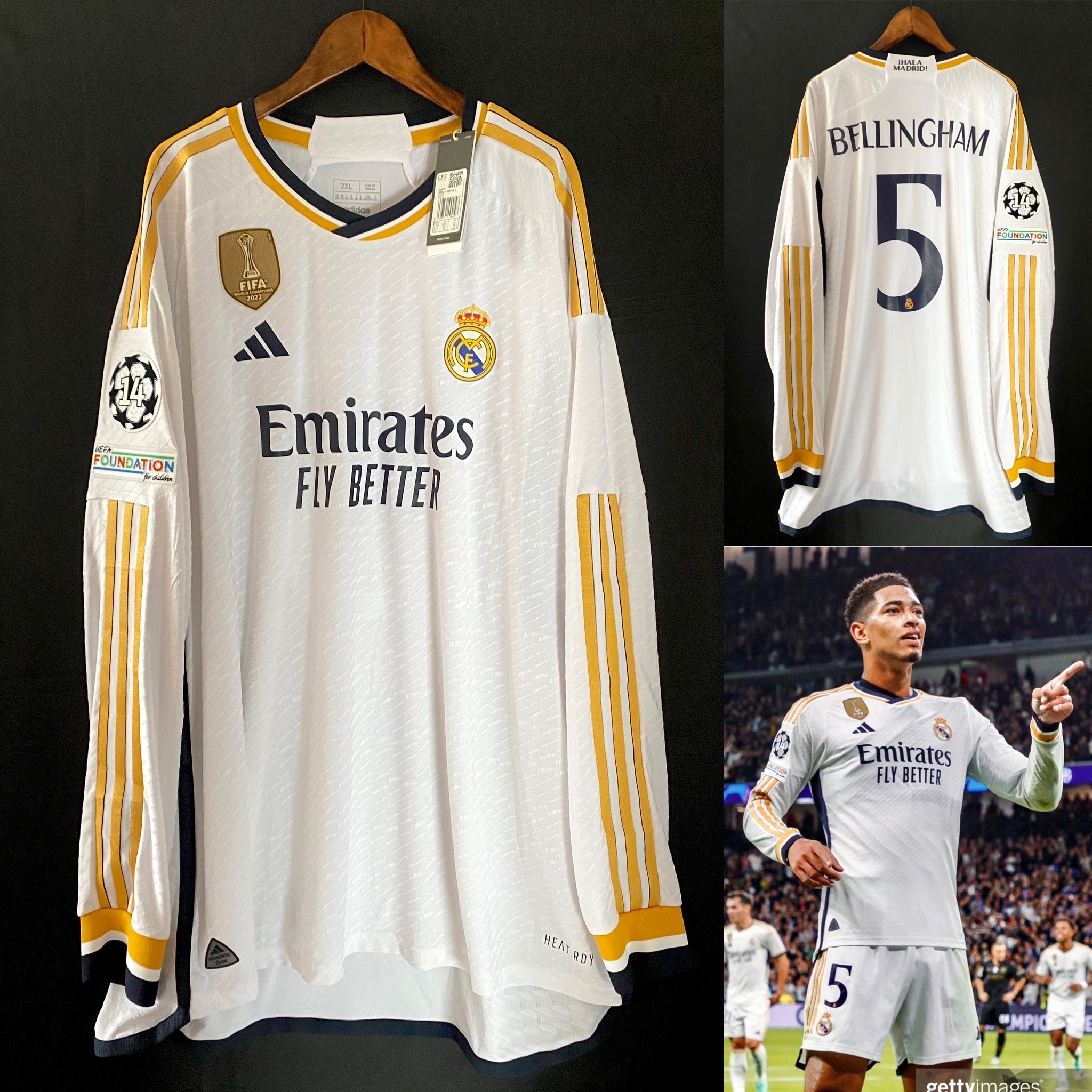 Real Madrid 2023-2024 Adidas Home L/S Authentic match shirt #5 BELLINGHAM