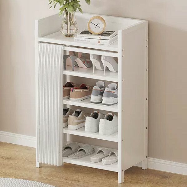 New Bamboo Solid Wood Furniture [Free Installation] Shoe Cabinet Bedside Table Utility Cabinet [5 Layers 50cm] White