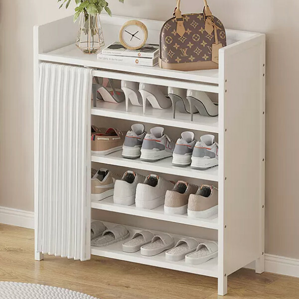 New Bamboo Solid Wood Furniture [No Installation] Shoe Cabinet Bedside Table Utility Cabinet [5 Layers 70cm] White
