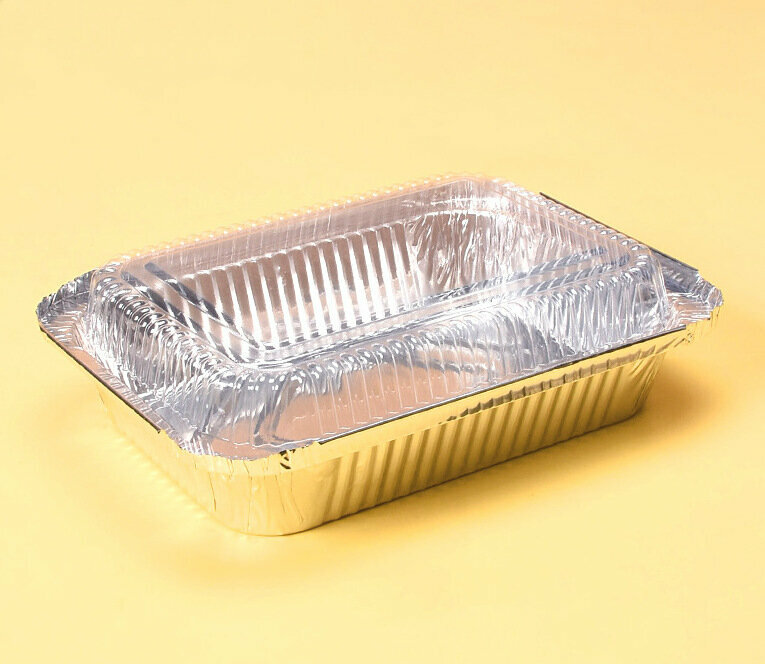 【10pcs】Takeaway tin foil box, barbecue foil box, baking foil box, packing box, disposable lunch box, fast food box【box + transparent lid 403 (1000ml)】