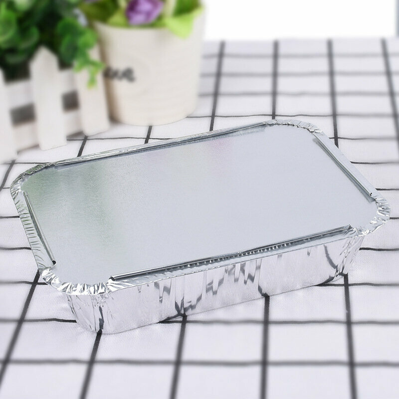 【10pcs】Takeaway tin foil box, barbecue aluminum foil box, baking tin foil box, packing box, disposable lunch box, fast food box【Box + paper lid 2650 (500ml)】