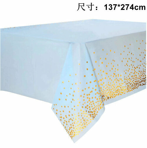 爆款[尺寸：137*274cm]  （單包裝）  一次性餐枱布 金粉藍色圓點 