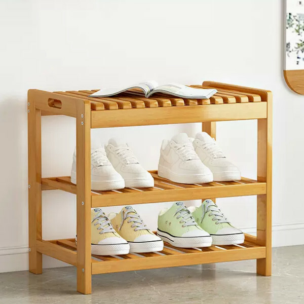 New bamboo solid wood furniture shoe rack shoe changing stool door shoe cabinet [50x28x47cm] [original color]