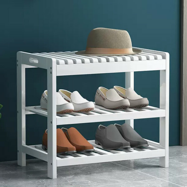 New bamboo solid wood furniture shoe rack shoe changing stool door shoe cabinet [50x28x47cm] [white]