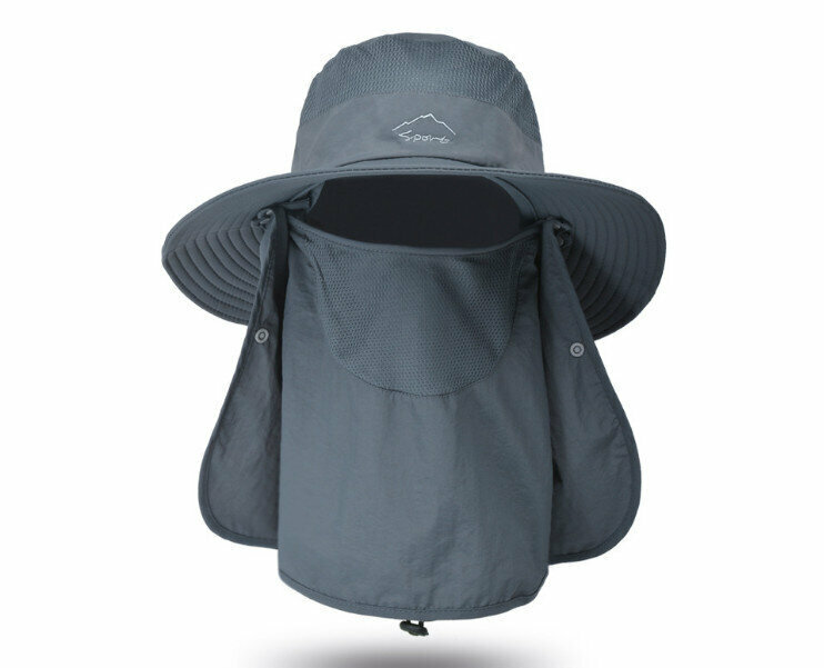 Breathable UV Outdoor Sun Hats (Adjustable Elastic) Ear & Neck Cover- (Dark Grey)