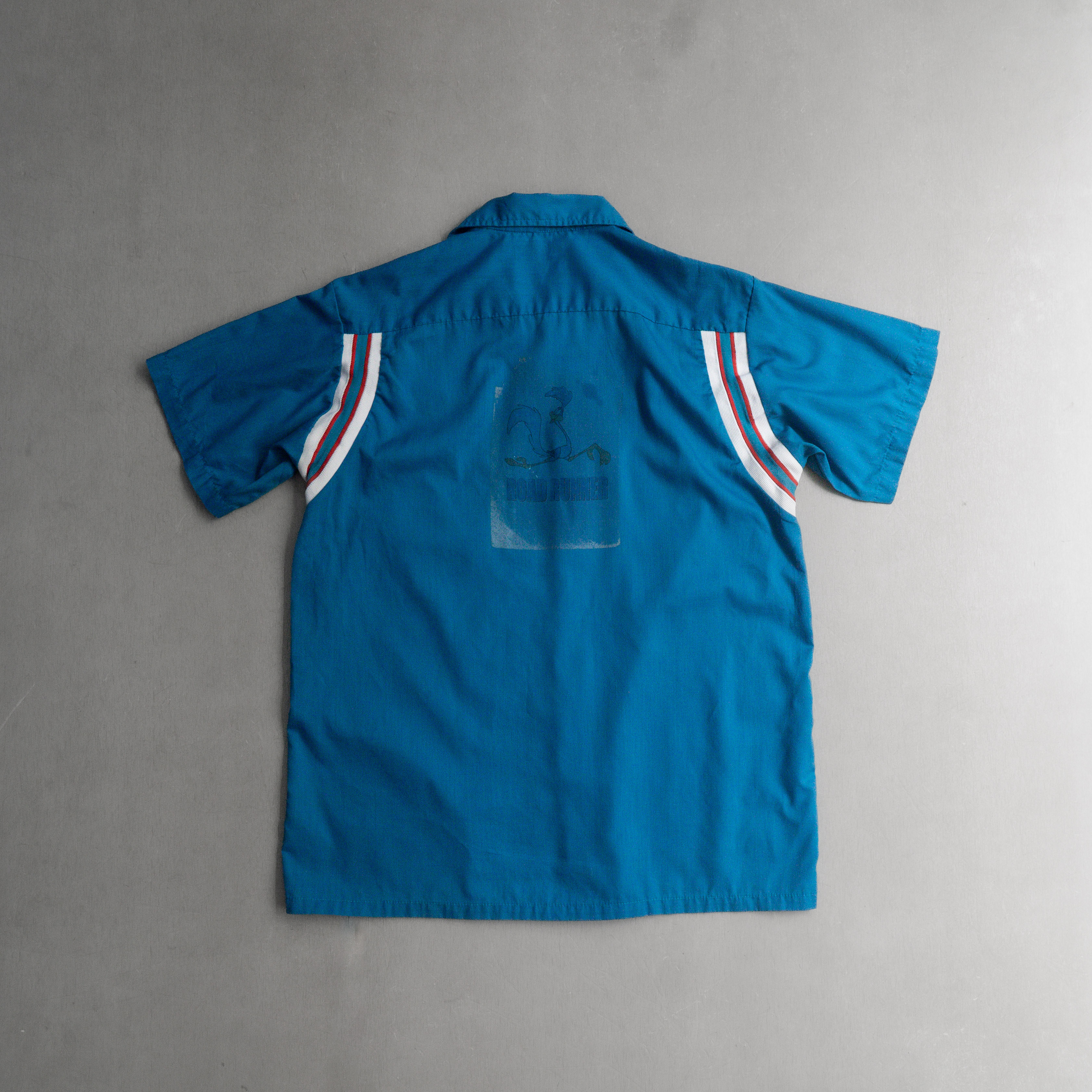 70S HILTON BOWLING SHIRT 美國製 藍色 開領 織帶 逼逼鳥 保齡球 短袖 襯衫