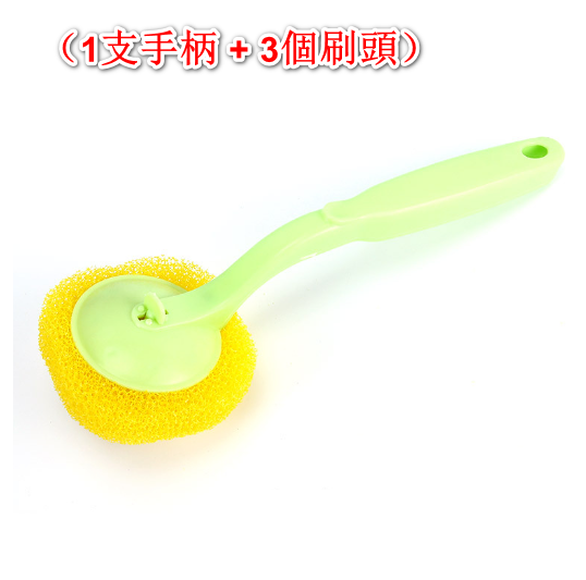 Pot washer, easy-to-clean pot brush, (1 handle + 3 brush heads)