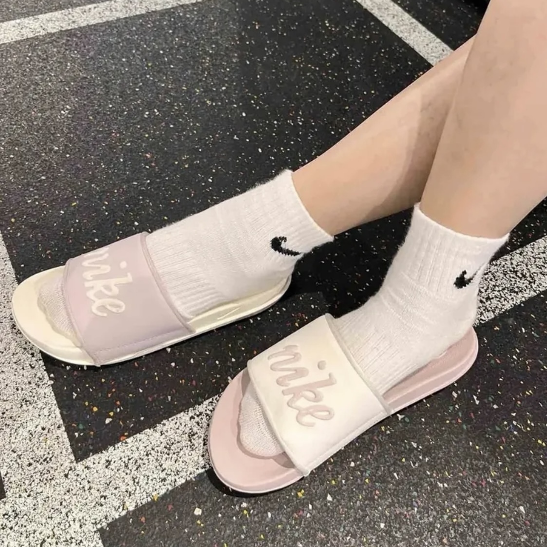 Nike Offcourt Slide Mix 鴛鴦玫瑰粉紫 立體Logo 拖鞋 軟底 海綿