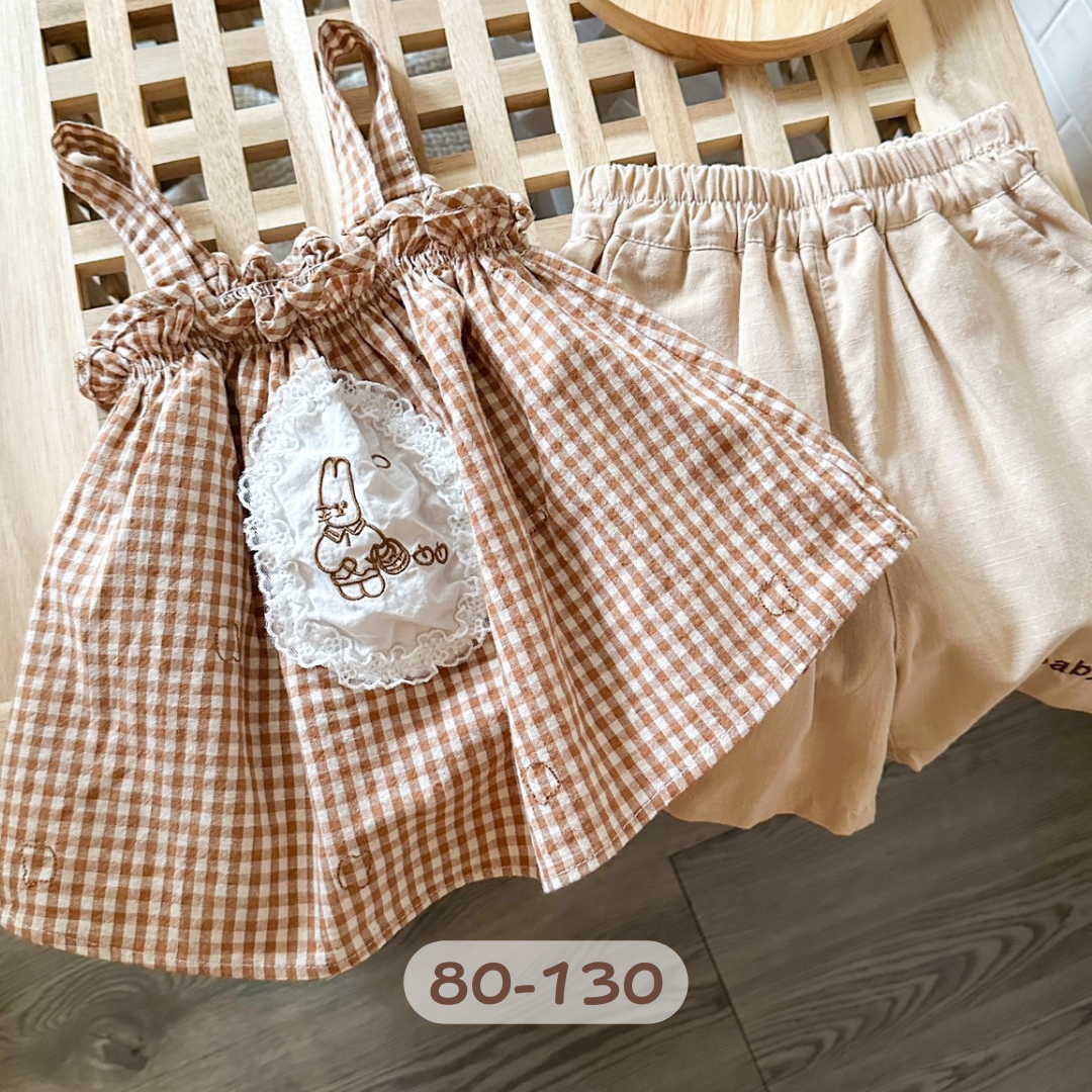 【限量】焦糖格子肩帶背心