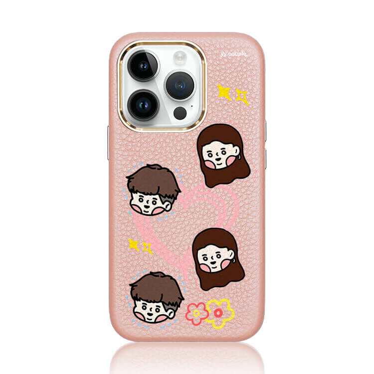 【插畫聯名】挖系小y 飄移小y 蜜荔粉皮革殼 - (MagSafe) (訂製名字) iPhone客製化手機殼