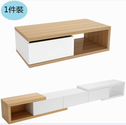 Hot style [1 piece pack] Light luxury minimalist slate retractable coffee table (warm white with light walnut--120*60*35)