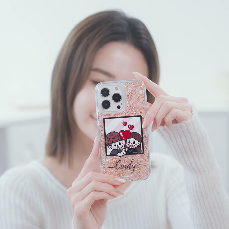 【插畫聯名】挖系小y 開心少女 玫瑰金貝拉殼 - (訂製名字) iPhone客製化手機殼