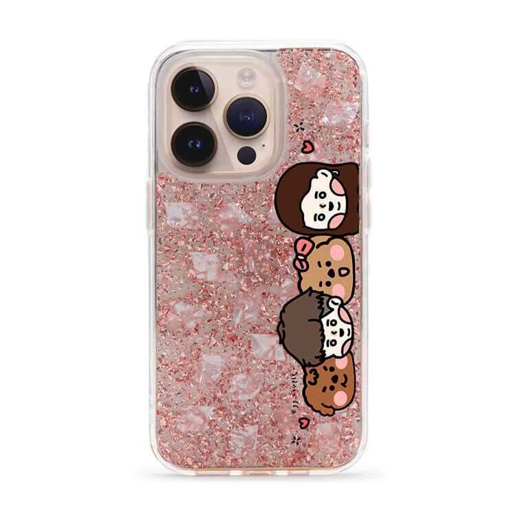 【插畫聯名】挖系小y 相親相愛 玫瑰金貝拉殼 - (訂製名字) iPhone客製化手機殼