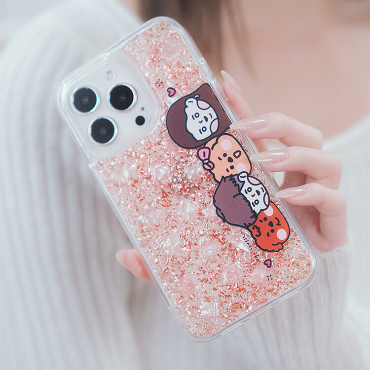 【插畫聯名】挖系小y 相親相愛 玫瑰金貝拉殼 - (訂製名字) iPhone客製化手機殼