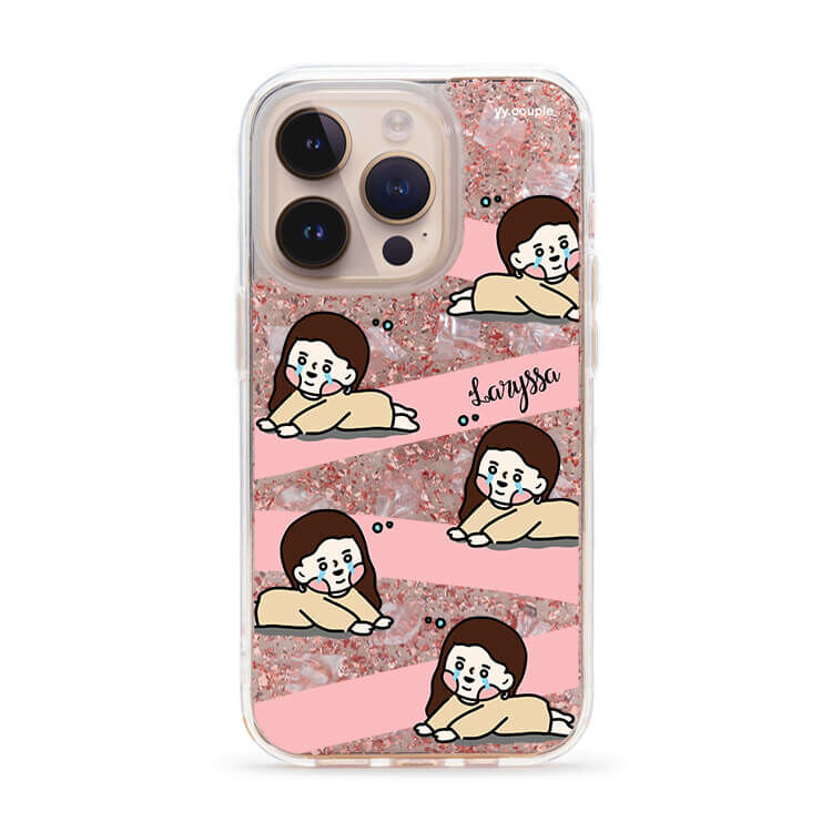 【插畫聯名】挖系小y 不許哭哭 玫瑰金貝拉殼 - (訂製名字) iPhone客製化手機殼